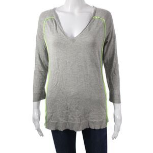 Leo & Sage Women V-Neck Pullover Sweater Gray 3/4 Sleeve Size S